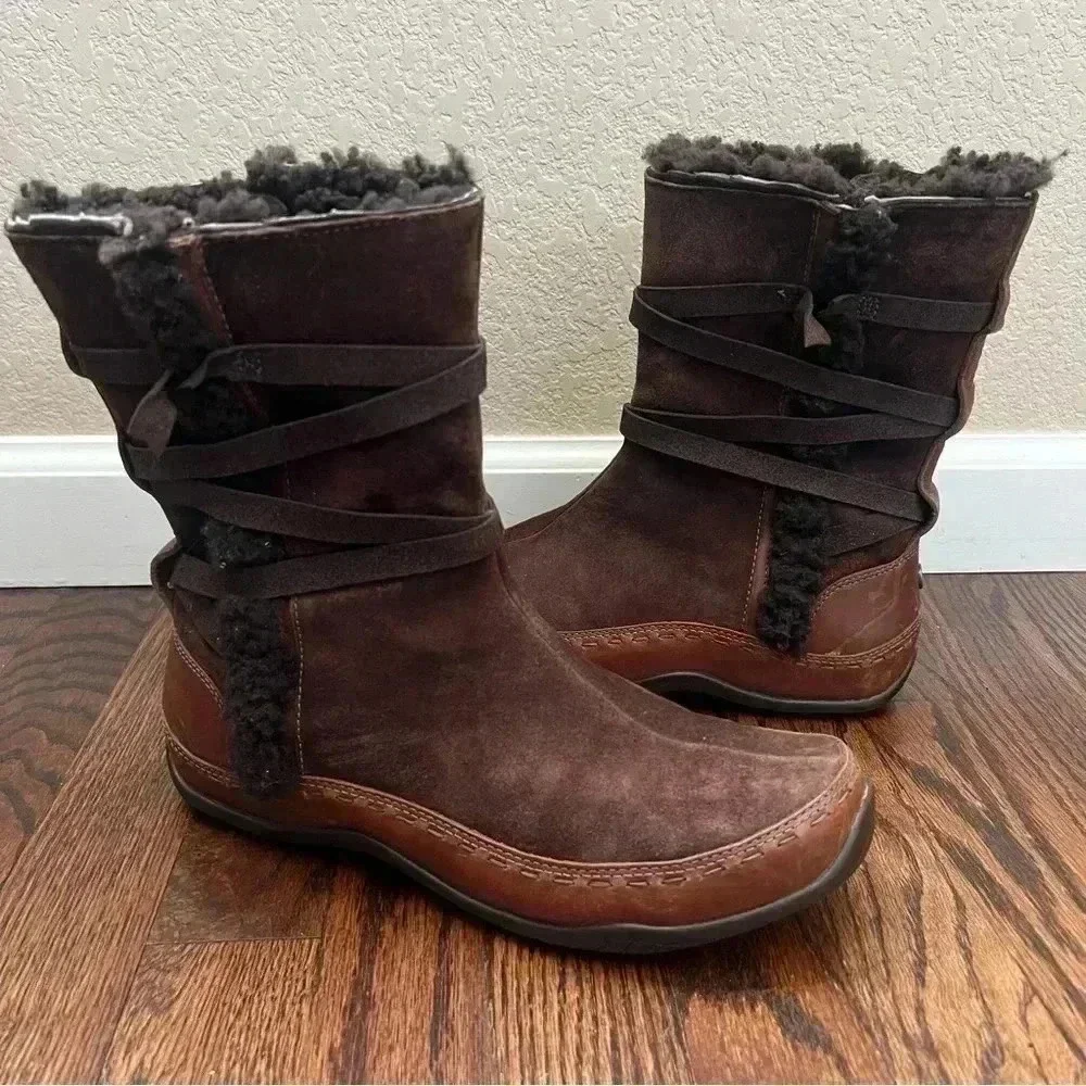 The North Face Isabel II Winter Boots Women’s Size 9 Brown Leather Side Zip